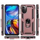 For Motorola Moto E32 4G Shockproof TPU + PC Phone Case with 360 Degree Rotating Holder(Rose Gold)