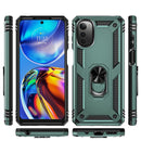 For Motorola Moto E32 4G Shockproof TPU + PC Phone Case with 360 Degree Rotating Holder(Dark Green)