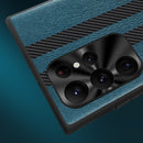 For Samsung Galaxy S22 Ultra 5G Carbon Fiber Texture Plain Leather Phone Case(Black)