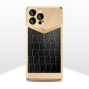 Crocodile Texture Electroplate Leather Phone Case For iPhone 13 Pro Max(Gold+Black)