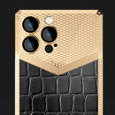 Crocodile Texture Electroplate Leather Phone Case For iPhone 13 Pro Max(Gold+Black)