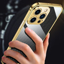 Carbon Brazed Stainless Steel Ultra Thin Protective Phone Case For iPhone 13 Pro Max(Gold)