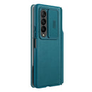 For Samsung Galaxy Z Fold4 5G NILLKIN QIN Series Pro Sliding Camera Cover Design Leather Phone Case(Cyan)