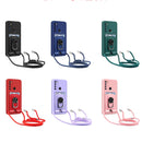 For Xiaomi Redmi Note 8 Ring Kickstand Card Wallet TPU Phone Case with Lanyard(Blue)