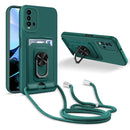 For Xiaomi Redmi 9T Ring Kickstand Card Wallet TPU Phone Case with Lanyard(Night Green)