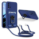 For Xiaomi Redmi 9T Ring Kickstand Card Wallet TPU Phone Case with Lanyard(Blue)