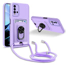 For Xiaomi Redmi 9T Ring Kickstand Card Wallet TPU Phone Case with Lanyard(Purple)
