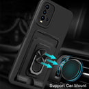For Xiaomi Redmi 9T Ring Kickstand Card Wallet TPU Phone Case with Lanyard(Night Green)