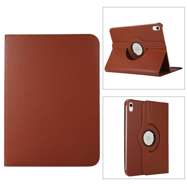 For iPad 10th Gen 10.9 2022 360 Degree Rotation Litchi Texture Flip Leather Tablet Case with Holder (Brown)