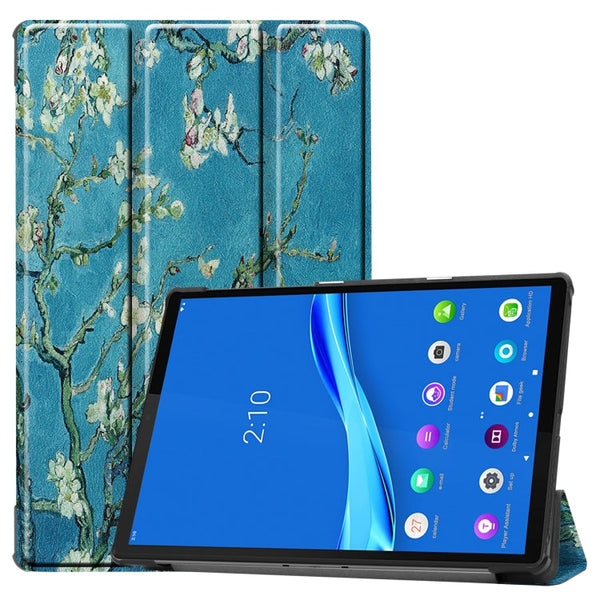 For Lenovo M10 Plus TB-X606F Colored Drawing Horizontal Flip Leather Case, with Three-folding Holder & Sleep / Wake-up Function(Apricot Flower)