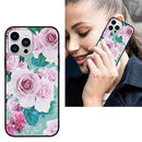 For iPhone 12 Flowers Pattern Leather Phone Case(Black)
