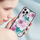 For iPhone 12 Flowers Pattern Leather Phone Case(Black)