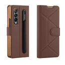 For Samsung Galaxy Z Fold4 GKK Transformers Shockproof Folding Phone Leather Case with Pen Slot & Stand(Brown)