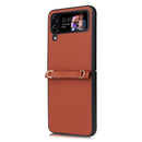 For Samsung Galaxy Z Flip4 5G Straw Mat Texture Lanyard Phone Case(Brown)