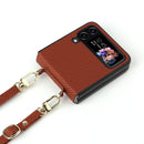 For Samsung Galaxy Z Flip4 5G Straw Mat Texture Lanyard Phone Case(Brown)