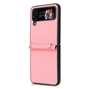 For Samsung Galaxy Z Flip4 5G Straw Mat Texture Lanyard Phone Case(Pink)