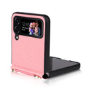 For Samsung Galaxy Z Flip4 5G Straw Mat Texture Lanyard Phone Case(Pink)