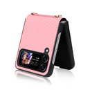For Samsung Galaxy Z Flip4 5G Straw Mat Texture Lanyard Phone Case(Pink)