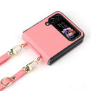 For Samsung Galaxy Z Flip4 5G Straw Mat Texture Lanyard Phone Case(Pink)