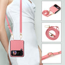 For Samsung Galaxy Z Flip4 5G Straw Mat Texture Lanyard Phone Case(Pink)