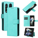 For Samsung Galaxy Z Fold4 Lambskin Flip Leather Phone Case with Pen Slot(Mint Blue)