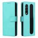 For Samsung Galaxy Z Fold4 Lambskin Flip Leather Phone Case with Pen Slot(Mint Blue)