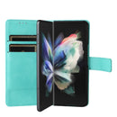 For Samsung Galaxy Z Fold4 Lambskin Flip Leather Phone Case with Pen Slot(Mint Blue)