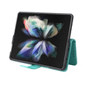For Samsung Galaxy Z Fold4 Lambskin Flip Leather Phone Case with Pen Slot(Mint Blue)