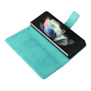 For Samsung Galaxy Z Fold4 Lambskin Flip Leather Phone Case with Pen Slot(Mint Blue)