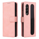 For Samsung Galaxy Z Fold4 Lambskin Flip Leather Phone Case with Pen Slot(Pink)