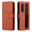 For Samsung Galaxy Z Fold4 Lambskin Flip Leather Phone Case with Pen Slot(Brown)