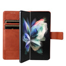 For Samsung Galaxy Z Fold4 Lambskin Flip Leather Phone Case with Pen Slot(Brown)