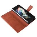 For Samsung Galaxy Z Fold4 Lambskin Flip Leather Phone Case with Pen Slot(Brown)