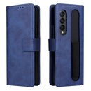 For Samsung Galaxy Z Fold4 Lambskin Flip Leather Phone Case with Pen Slot(Royal Blue)