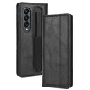 For Samsung Galaxy Z Fold4 5G Magnetic Buckle Retro Texture Leather Phone Case(Black)