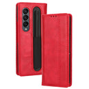 For Samsung Galaxy Z Fold4 5G Magnetic Buckle Retro Texture Leather Phone Case(Red)