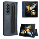 For Samsung Galaxy Z Fold4 5G Magnetic Buckle Retro Texture Leather Phone Case(Blue)