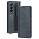 For Samsung Galaxy Z Fold4 5G Magnetic Buckle Retro Texture Leather Phone Case(Blue)