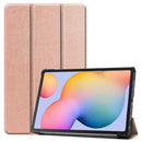 For Galaxy Tab S6 Lite 10.4 inch Custer Pattern Pure Color Horizontal Flip Leather Case with Three-folding Holder(Rose Gold)