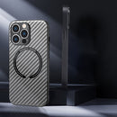 For iPhone 14 Pro MagSafe Magnetic Carbon Fiber Texture Phone Case(Silver Grey)
