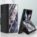 For Samsung Galaxy Z Fold4 GKK Marble Pattern Electroplating Tempered Glass Leather Case(Marble 03)