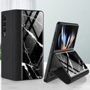 For Samsung Galaxy Z Fold4 GKK Marble Pattern Electroplating Tempered Glass Leather Case(Marble 07)