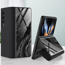 For Samsung Galaxy Z Fold4 GKK Marble Pattern Electroplating Tempered Glass Leather Case(Marble 08)