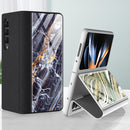 For Samsung Galaxy Z Fold4 GKK Marble Pattern Electroplating Tempered Glass Leather Case(Marble 09)