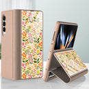 For Samsung Galaxy Z Fold4 GKK Floral Pattern Electroplating Tempered Glass Leather Case(Flower 02)