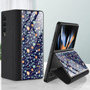For Samsung Galaxy Z Fold4 GKK Floral Pattern Electroplating Tempered Glass Leather Case(Flower 03)