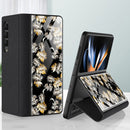 For Samsung Galaxy Z Fold4 GKK Floral Pattern Electroplating Tempered Glass Leather Case(Flower 07)