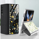For Samsung Galaxy Z Fold4 GKK Floral Pattern Electroplating Tempered Glass Leather Case(Flower 04)