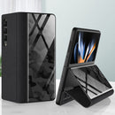 For Samsung Galaxy Z Fold4 GKK Texture Pattern Electroplating Tempered Glass Leather Case(Camouflage Black)
