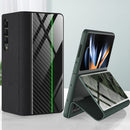 For Samsung Galaxy Z Fold4 GKK Texture Pattern Electroplating Tempered Glass Leather Case(Color Block 08)